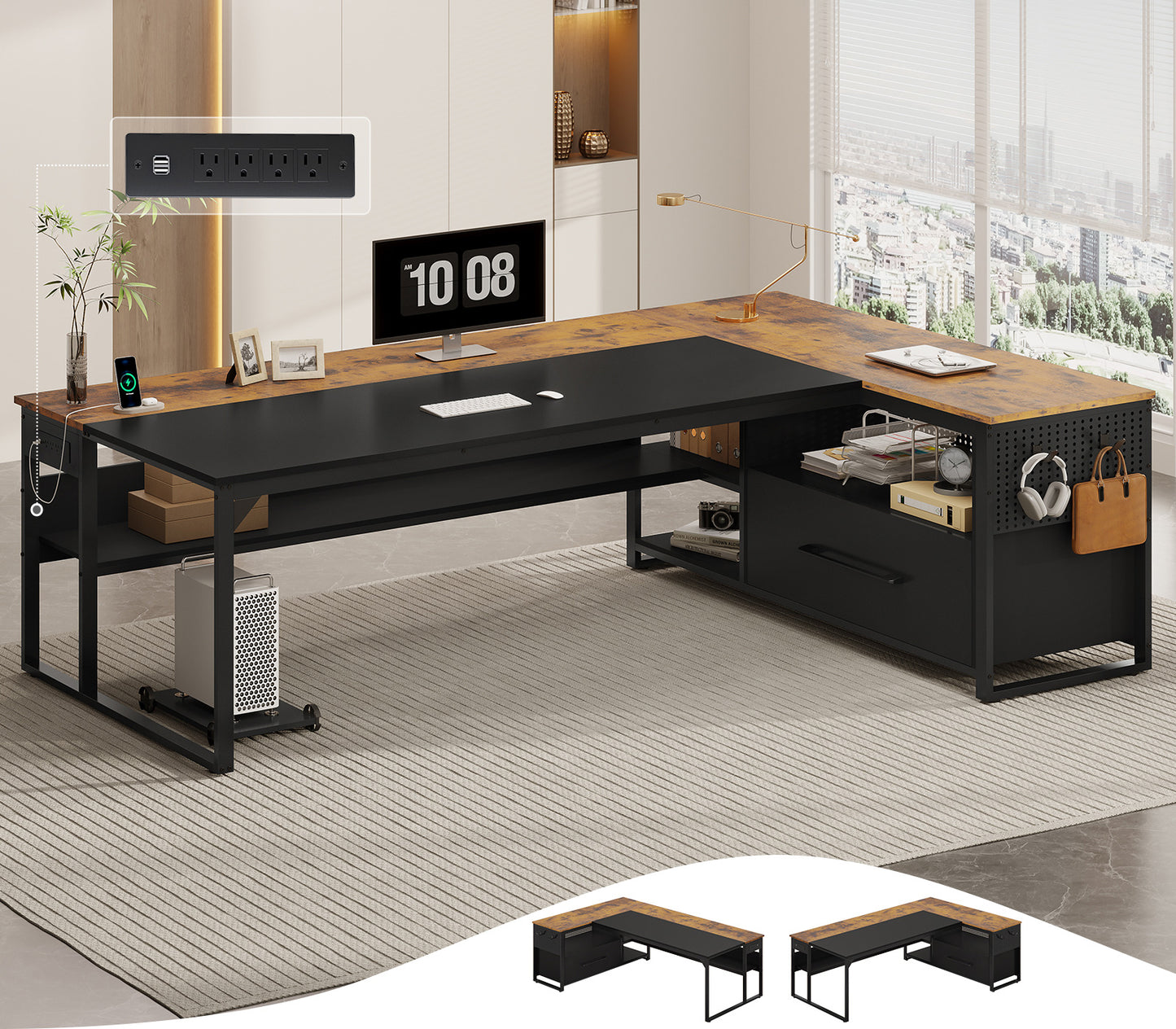 71 in Reversible L Shaped Executive Desk Brown