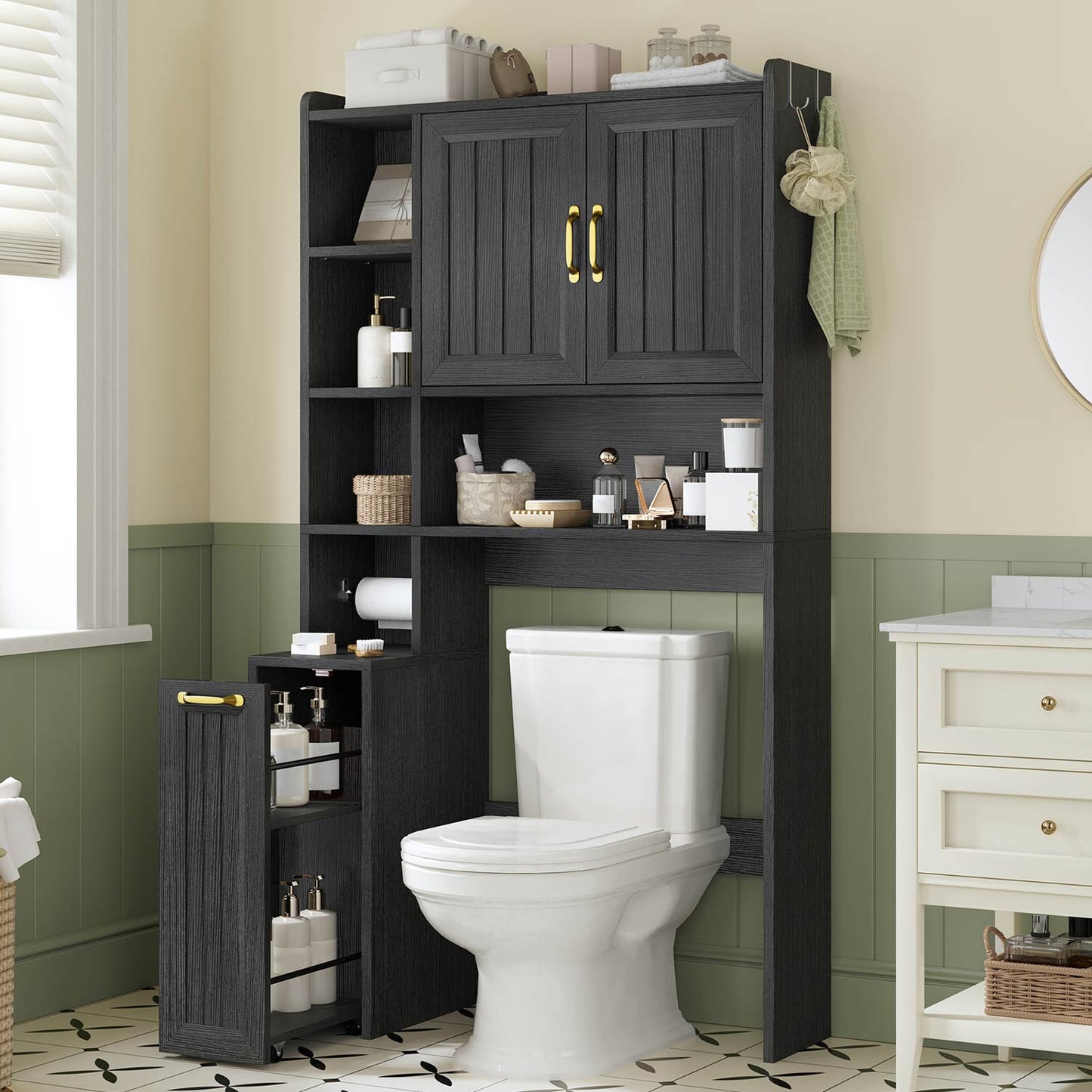 Over the Toilet Storage Cabinet with Adjustable Shelves Black
