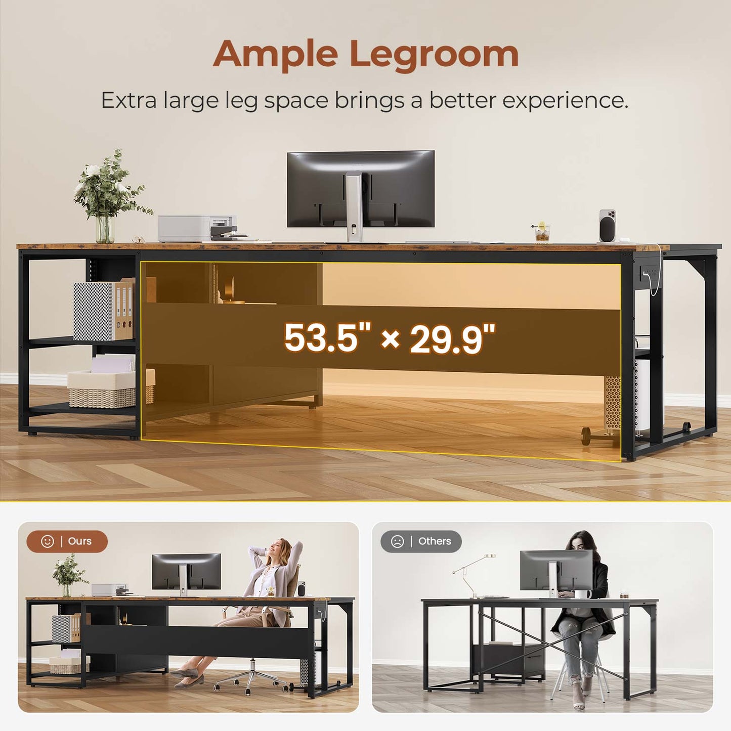 71 in Reversible L Shaped Executive Desk Brown