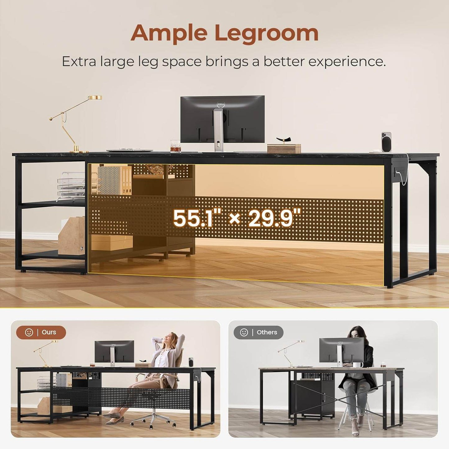 71 in Reversible L Shaped Executive Desk Black