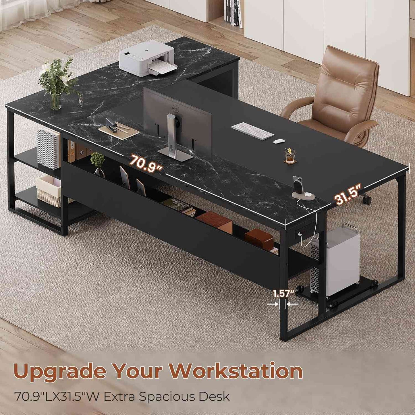 71 in Reversible L Shaped Executive Desk Black