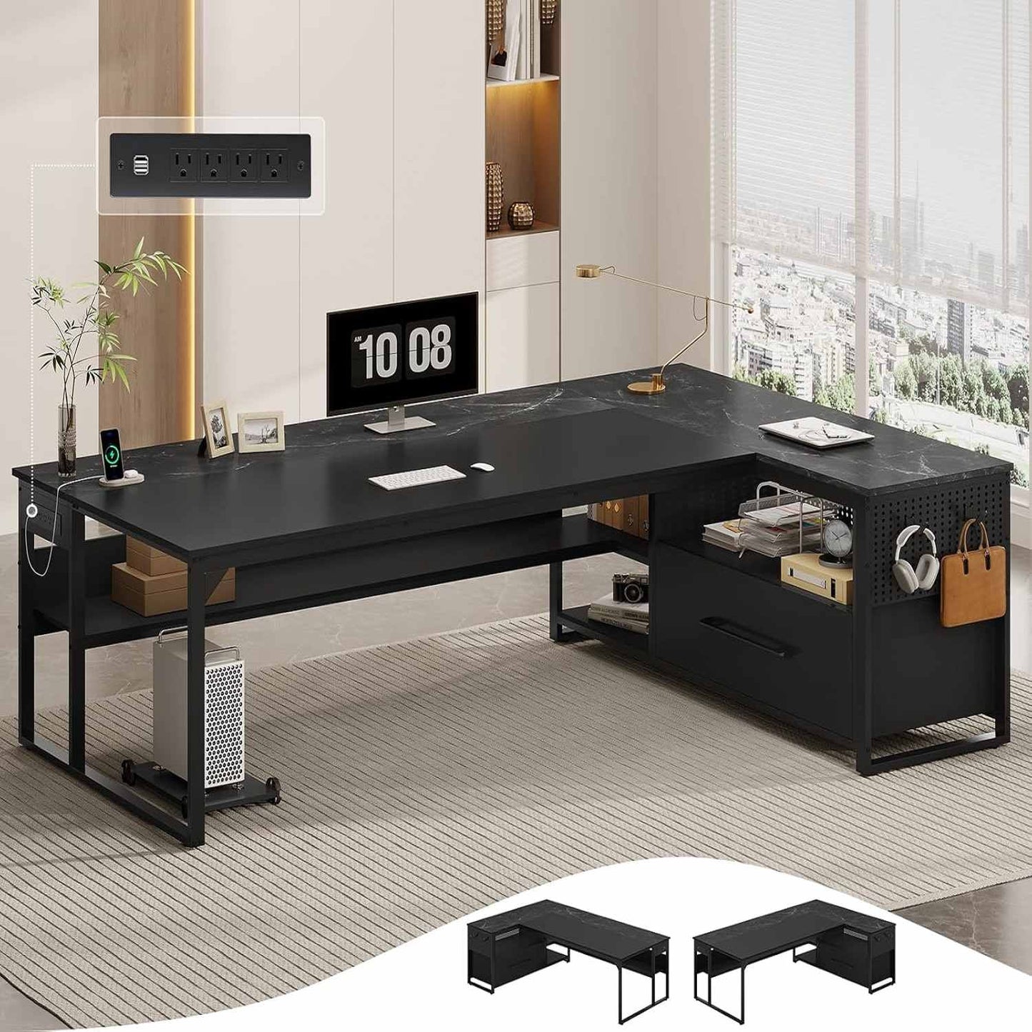71 in Reversible L Shaped Executive Desk Black