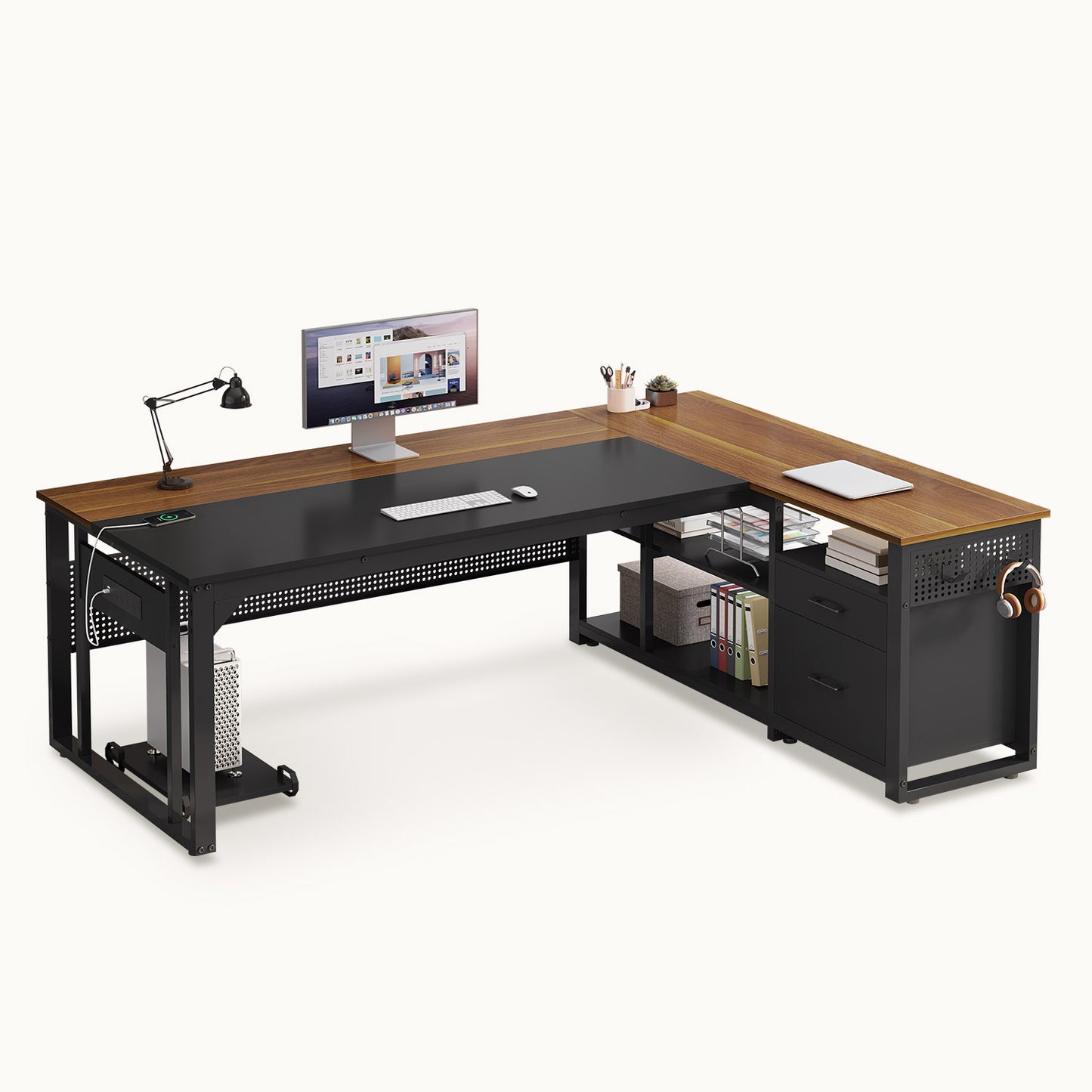 71 in Reversible L Shaped Executive Desk Walnut Brown
