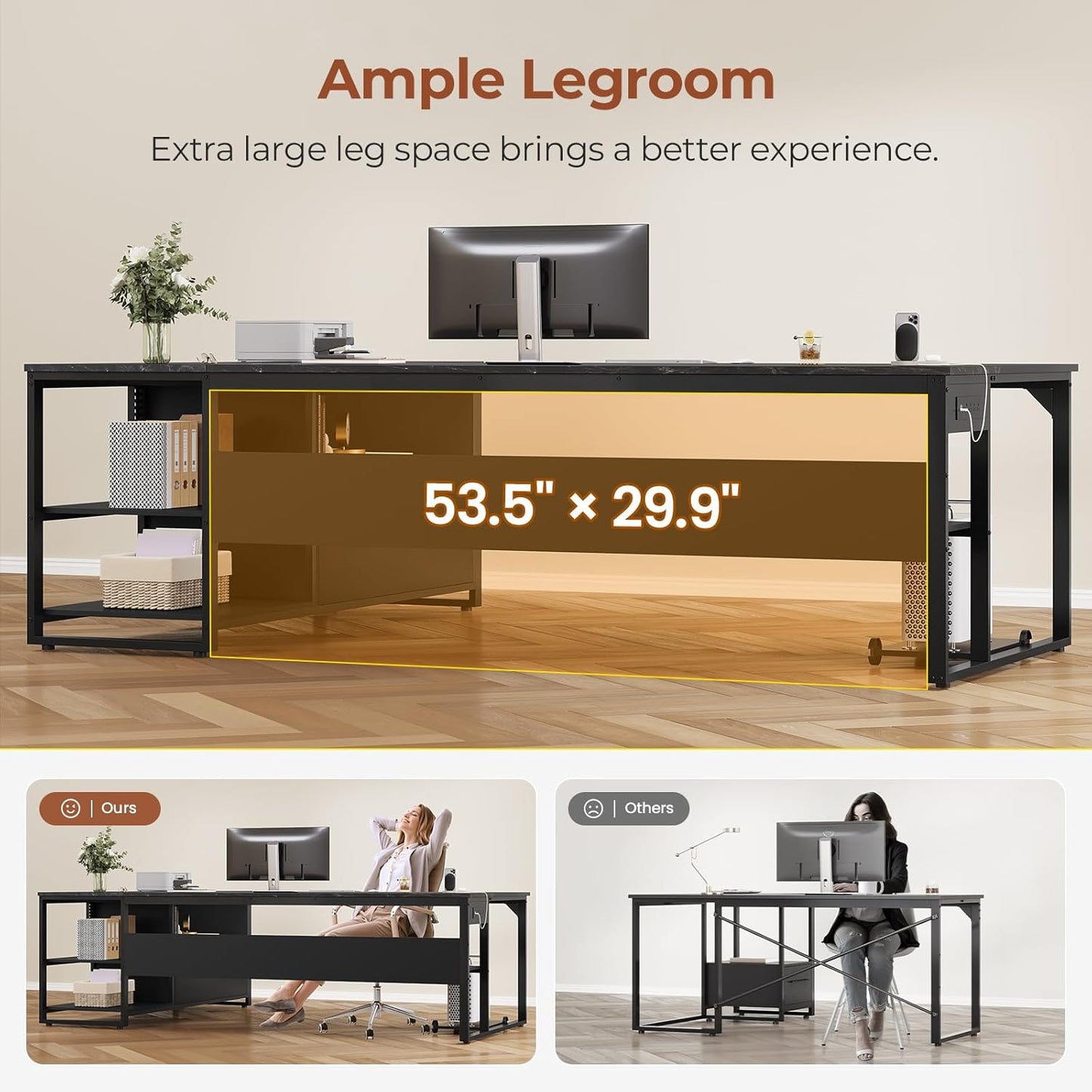 71 in Reversible L Shaped Executive Desk Black