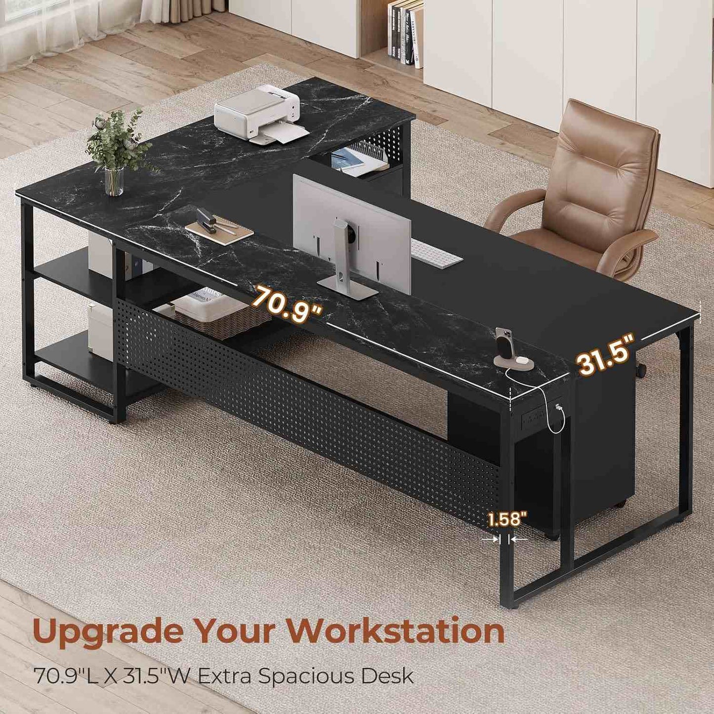 71 in Reversible L Shaped Executive Desk Black