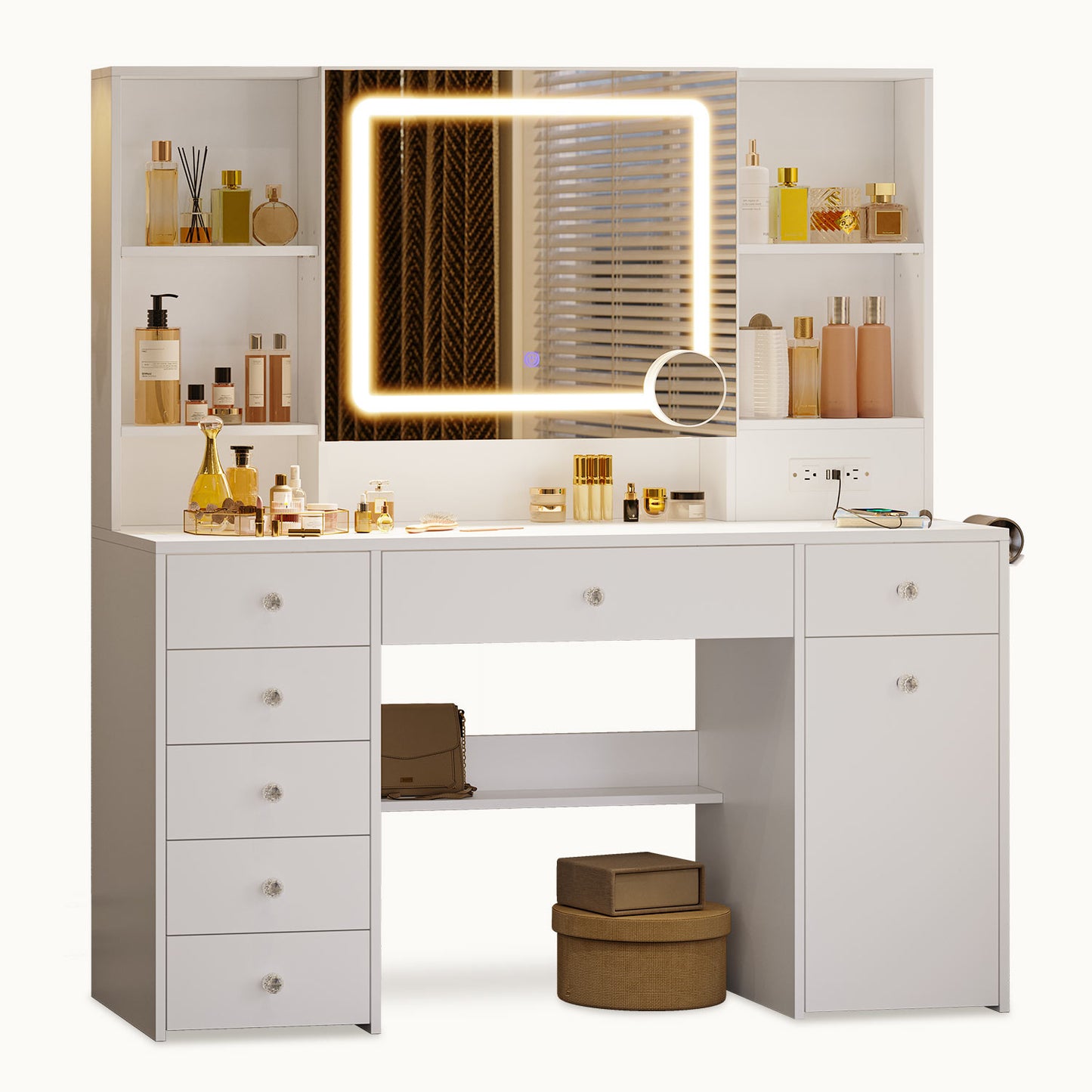 47.2“ Large Makeup Vanity with Pull-Out LED Mirror White