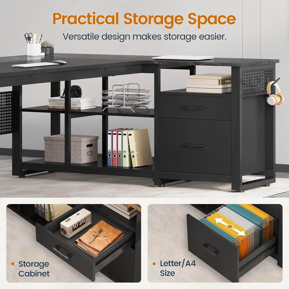 71 in Reversible L Shaped Executive Desk Black