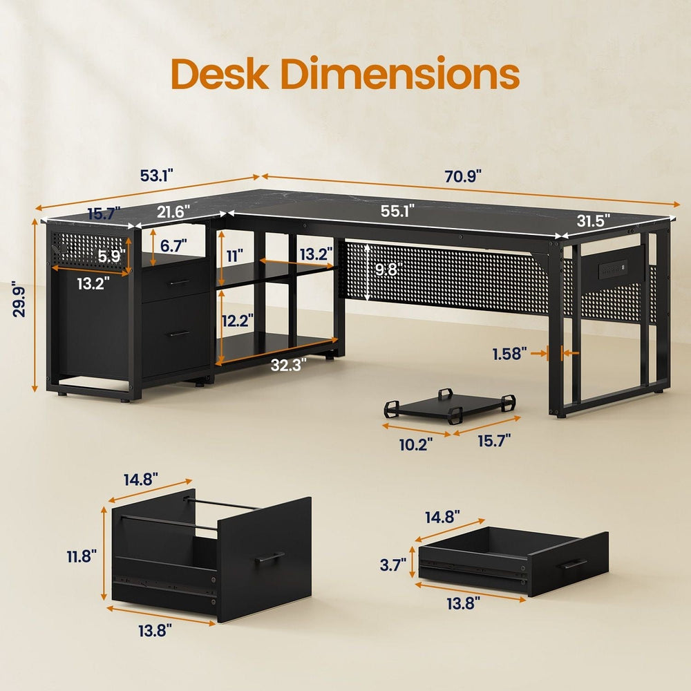 71 in Reversible L Shaped Executive Desk Black