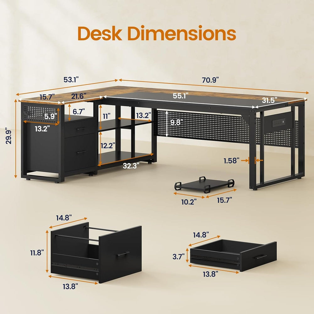 71 in Reversible L Shaped Executive Desk Brown