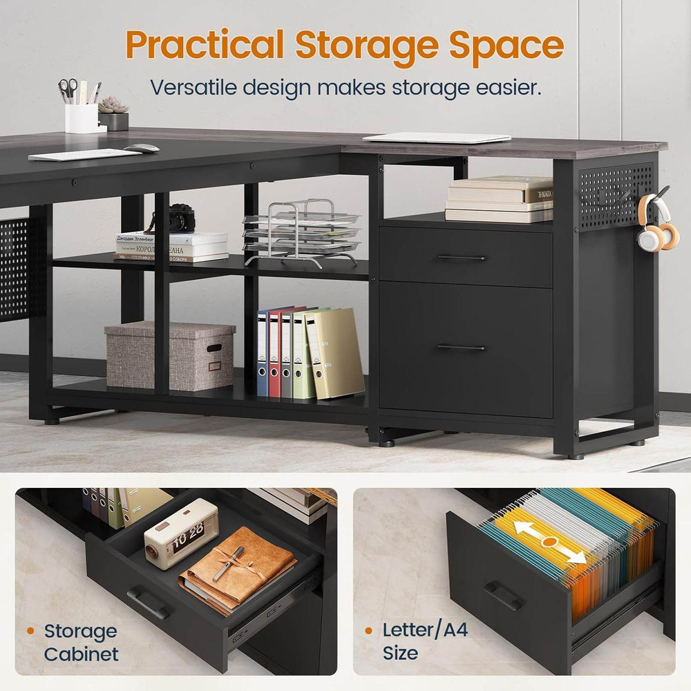 71 in Reversible L Shaped Executive Desk Grey