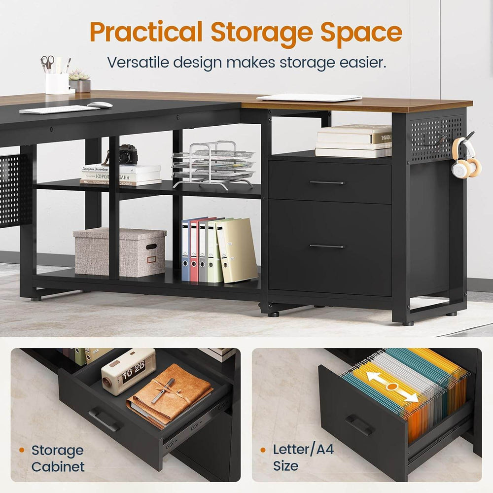 71 in Reversible L Shaped Executive Desk Walnut Brown