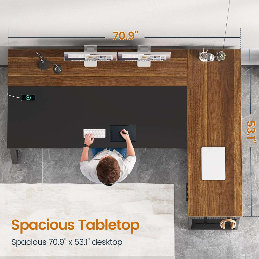 71 in Reversible L Shaped Executive Desk Walnut Brown