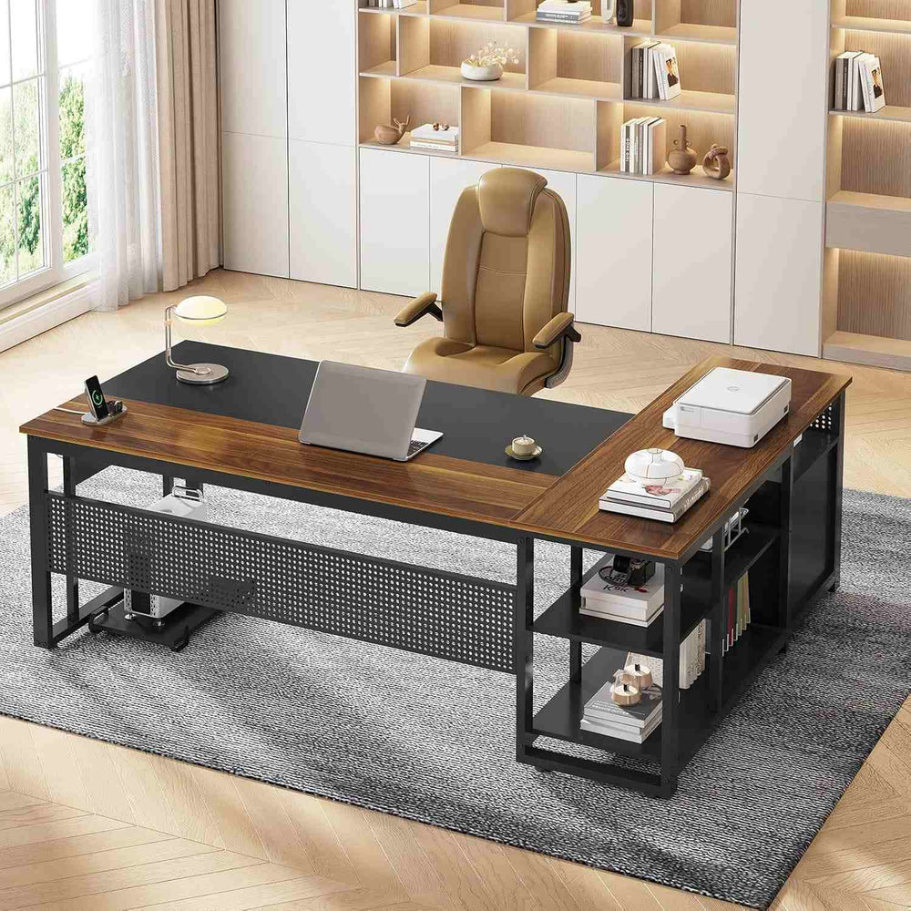 71 in Reversible L Shaped Executive Desk Walnut Brown