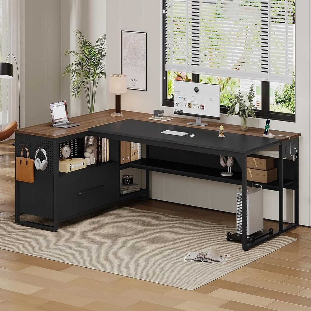 71 in Reversible L Shaped Executive Desk Walnut Brown