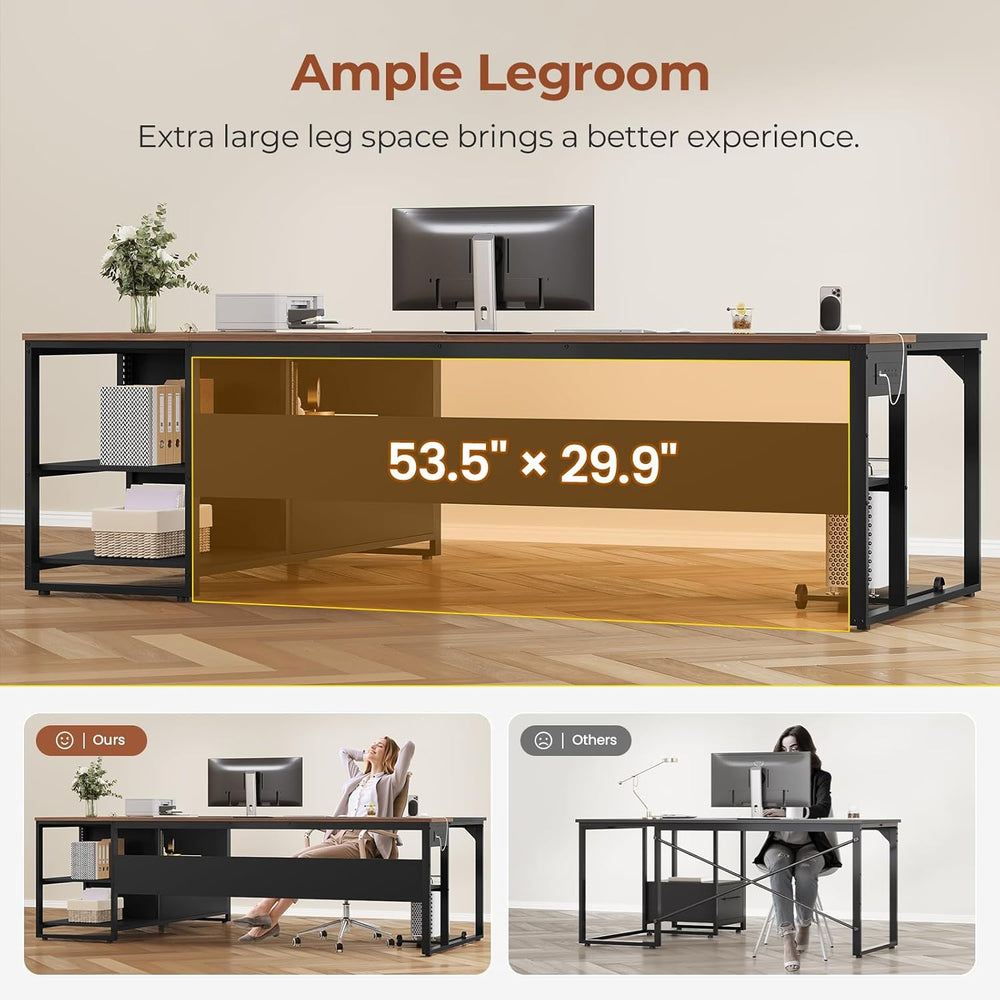 71 in Reversible L Shaped Executive Desk Walnut Brown