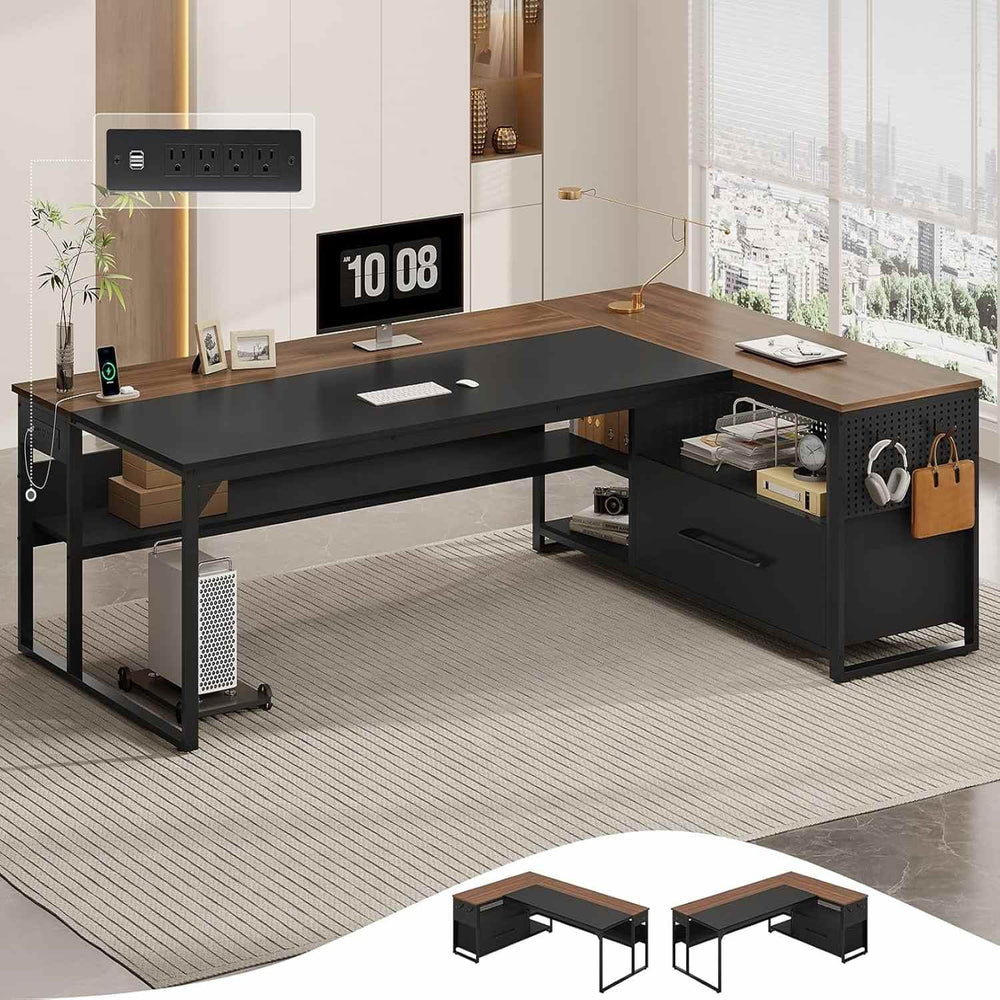 71 in Reversible L Shaped Executive Desk Walnut Brown