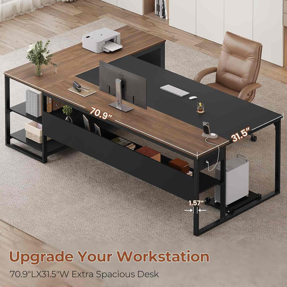 71 in Reversible L Shaped Executive Desk Walnut Brown