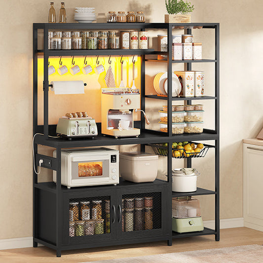UPOSOJA 47.2 in Bakers Rack with Storage Shelves Black