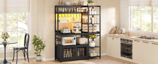 UPOSOJA 47.2 in Bakers Rack with Storage Shelves Black