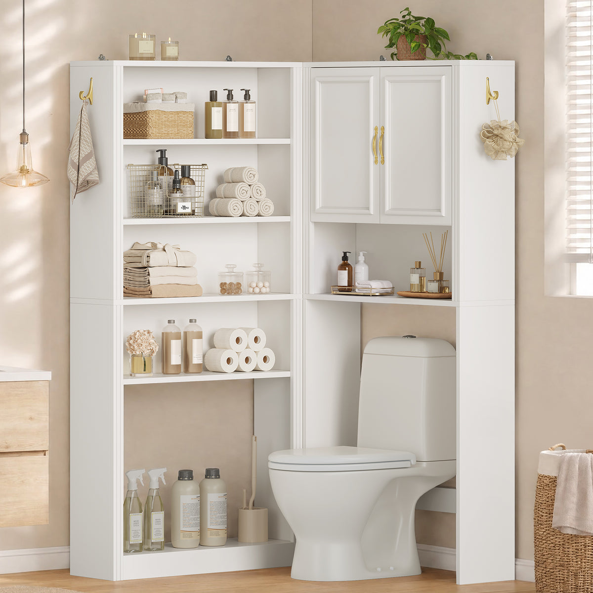 L Shaped Modular Over The Toilet Storage Cabinet Separable White