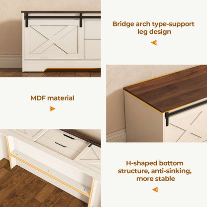 60“ Farmhouse Storage Bench with Cushion White Brown