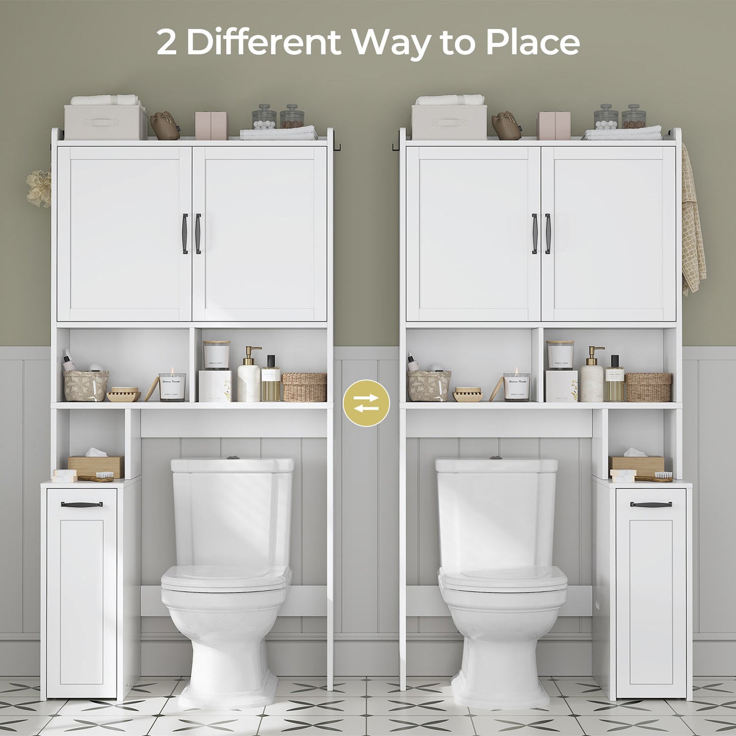 Over The Toilet Storage Cabinet with Pulley White