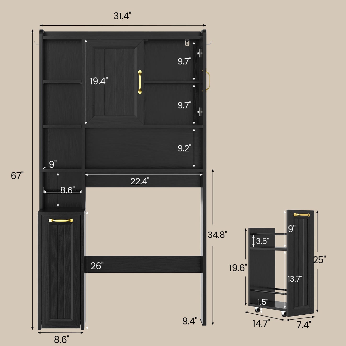 Over the Toilet Storage Cabinet with Adjustable Shelves Black