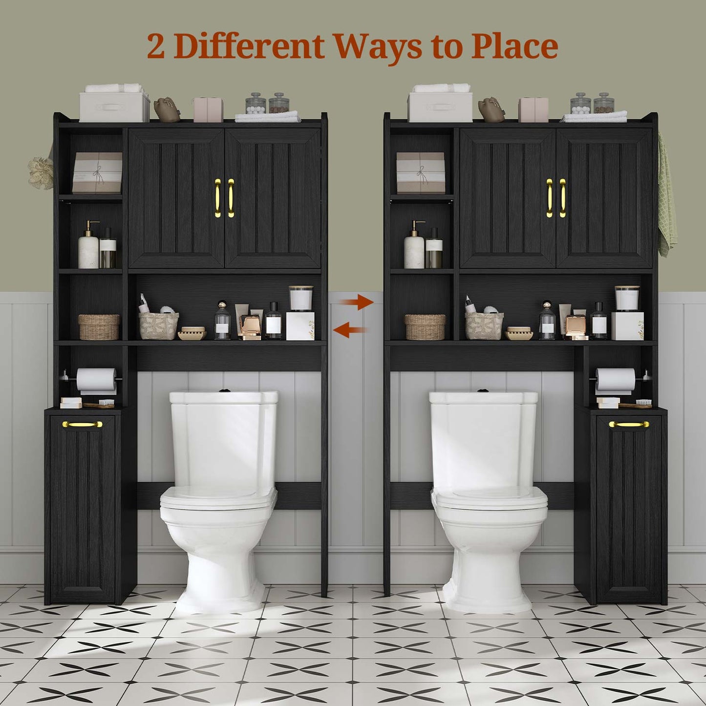 Over the Toilet Storage Cabinet with Adjustable Shelves Black