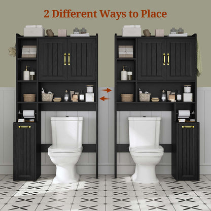 Over the Toilet Storage Cabinet with Adjustable Shelves Black