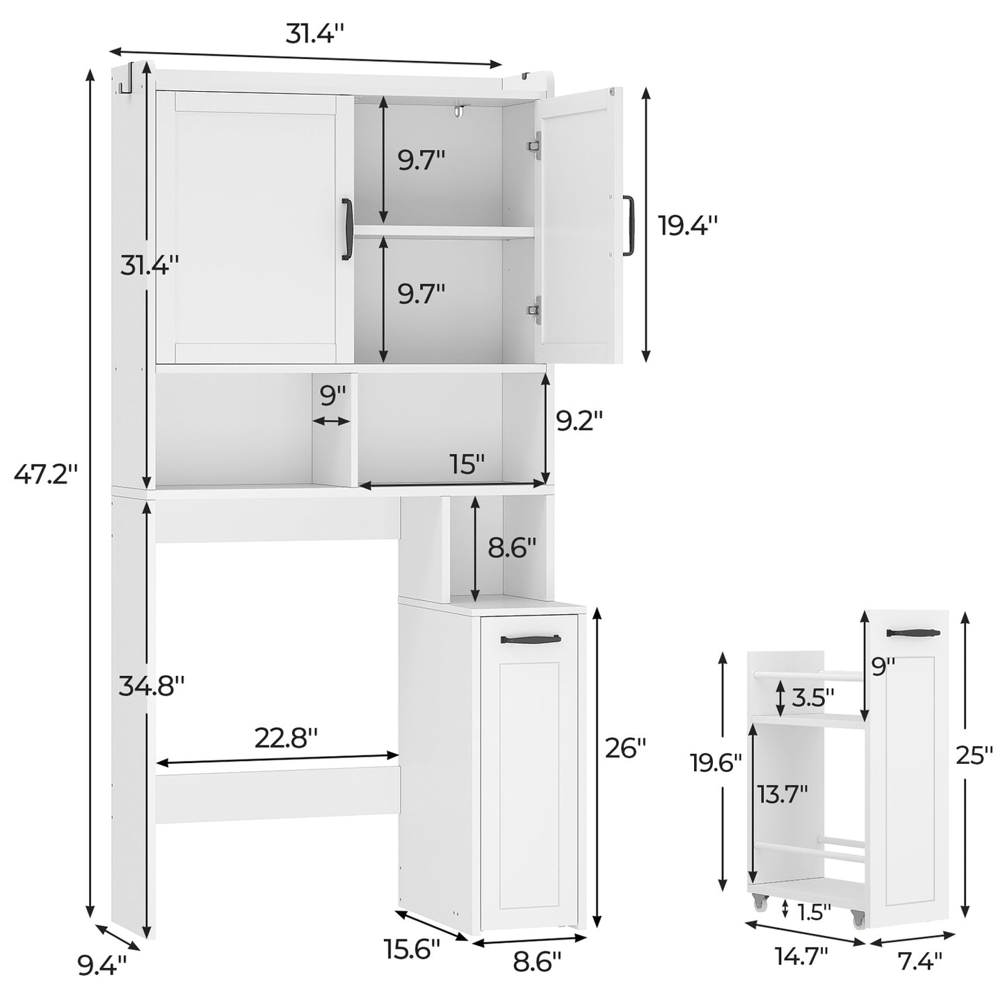 Over The Toilet Storage Cabinet with Pulley White