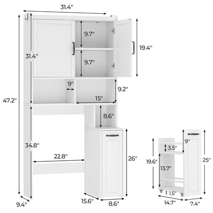Over The Toilet Storage Cabinet with Pulley White