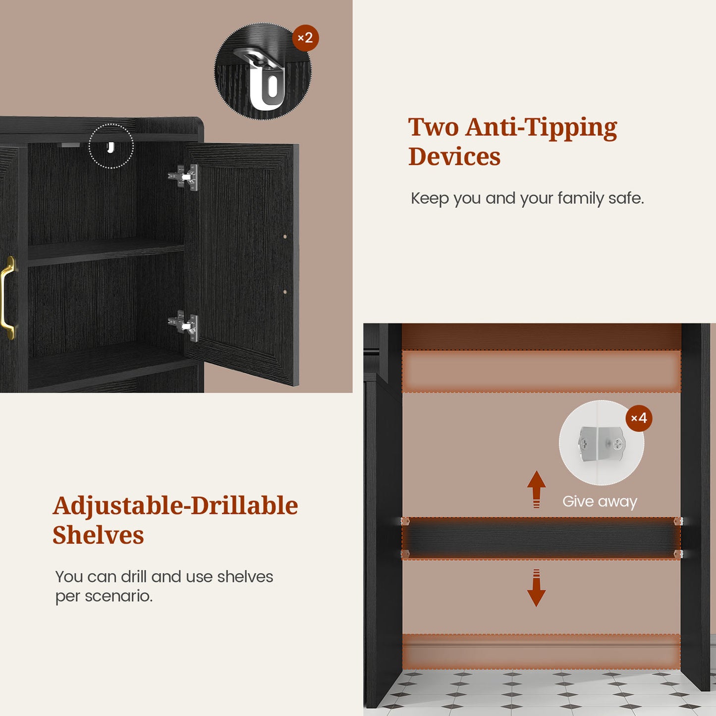 Over the Toilet Storage Cabinet with Adjustable Shelves Black