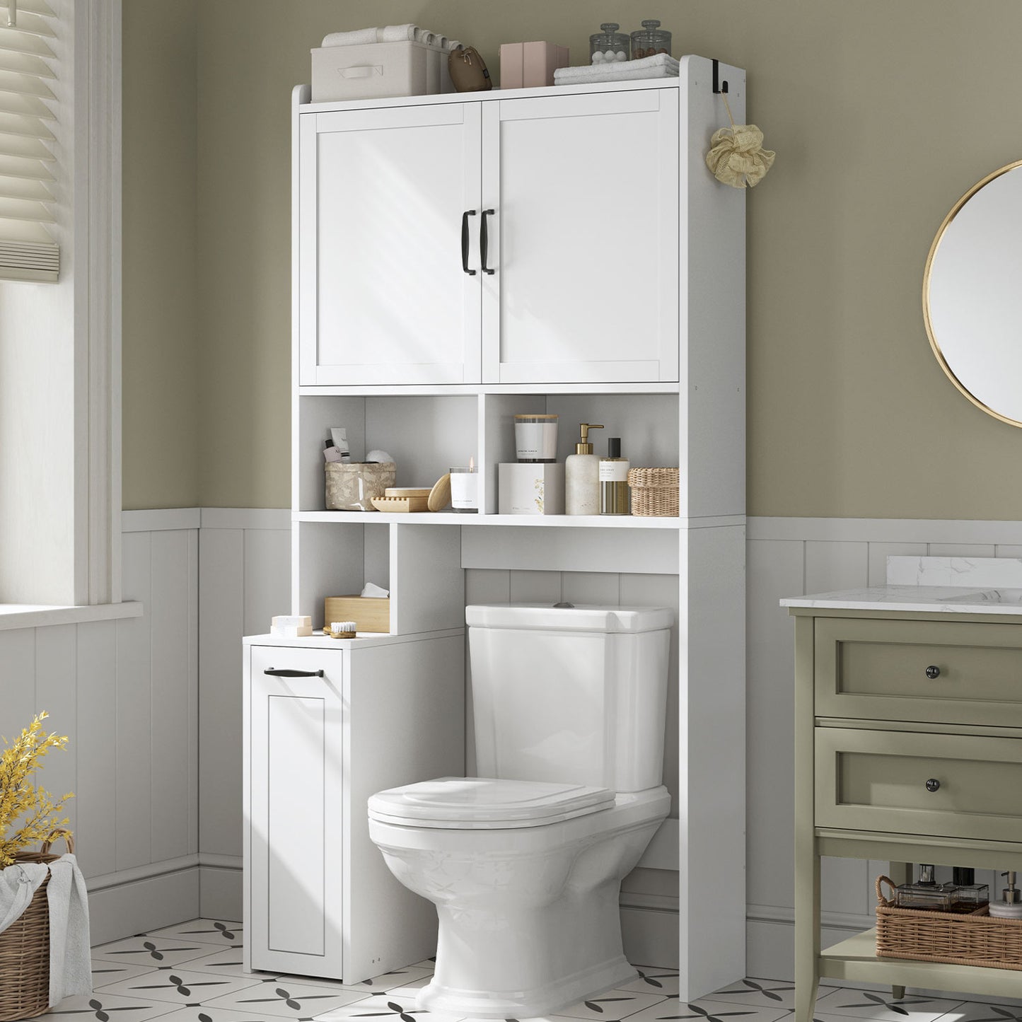 Over The Toilet Storage Cabinet with Pulley White