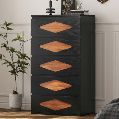 with 5 Chest of Wooden Drawers Closet Storage Dressers Organizer Black - Brown