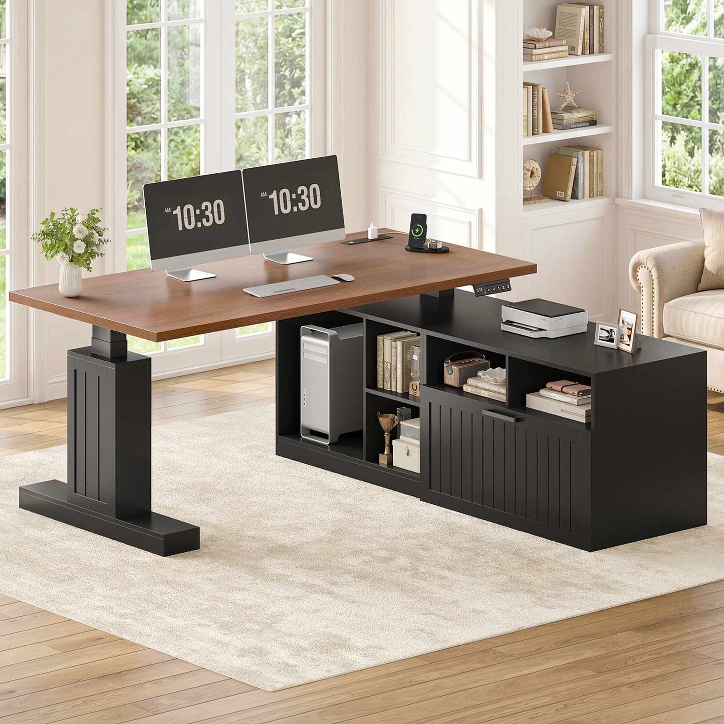 Farmhouse L Shaped Standing Desk with Electric Height Adjustment Black
