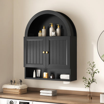 Arched Bathroom Wall Cabinet with Adjustable Shelves Black