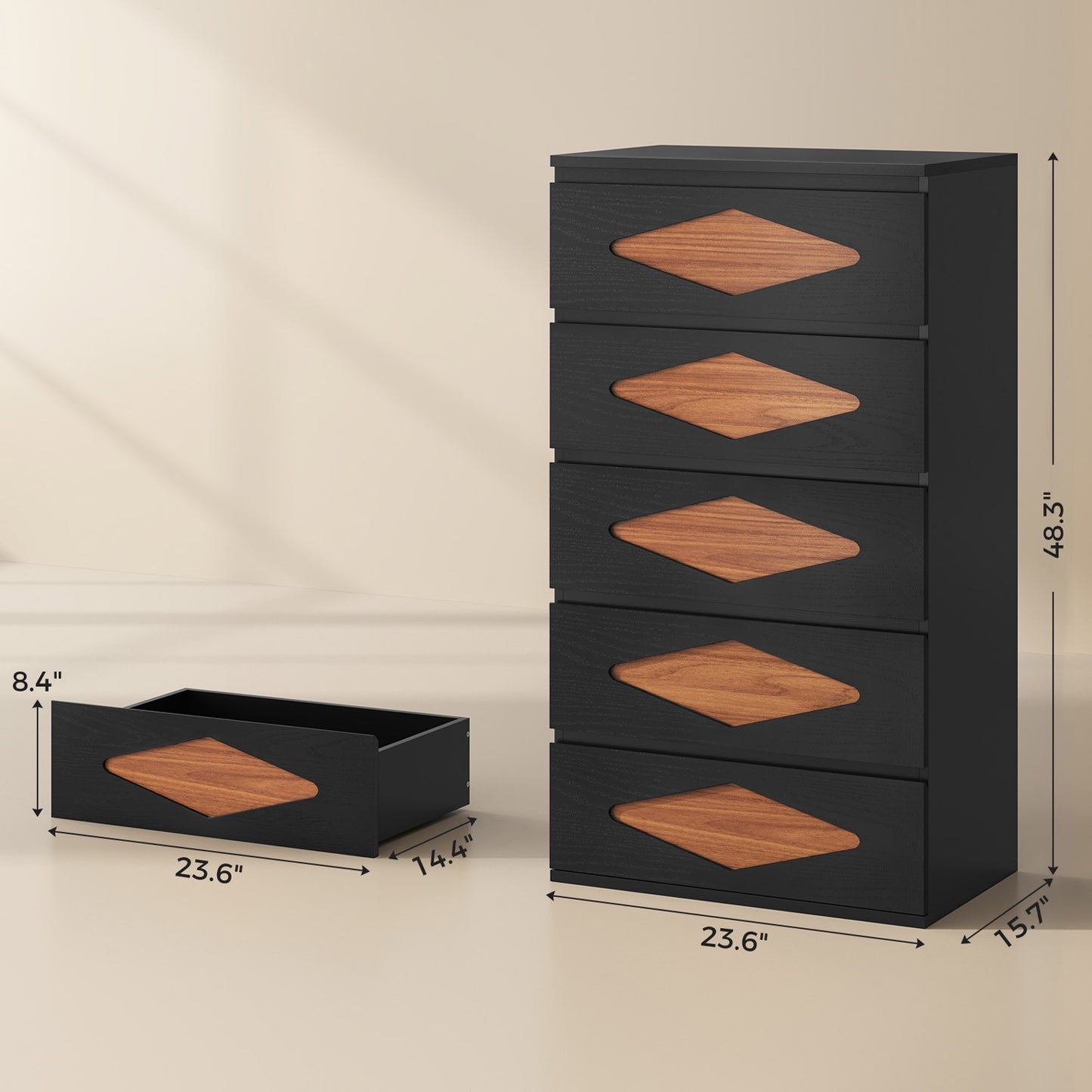 with 5 Chest of Wooden Drawers Closet Storage Dressers Organizer Black - Brown