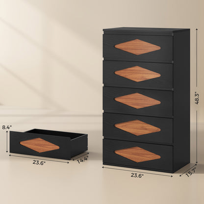with 5 Chest of Wooden Drawers Closet Storage Dressers Organizer Black - Brown