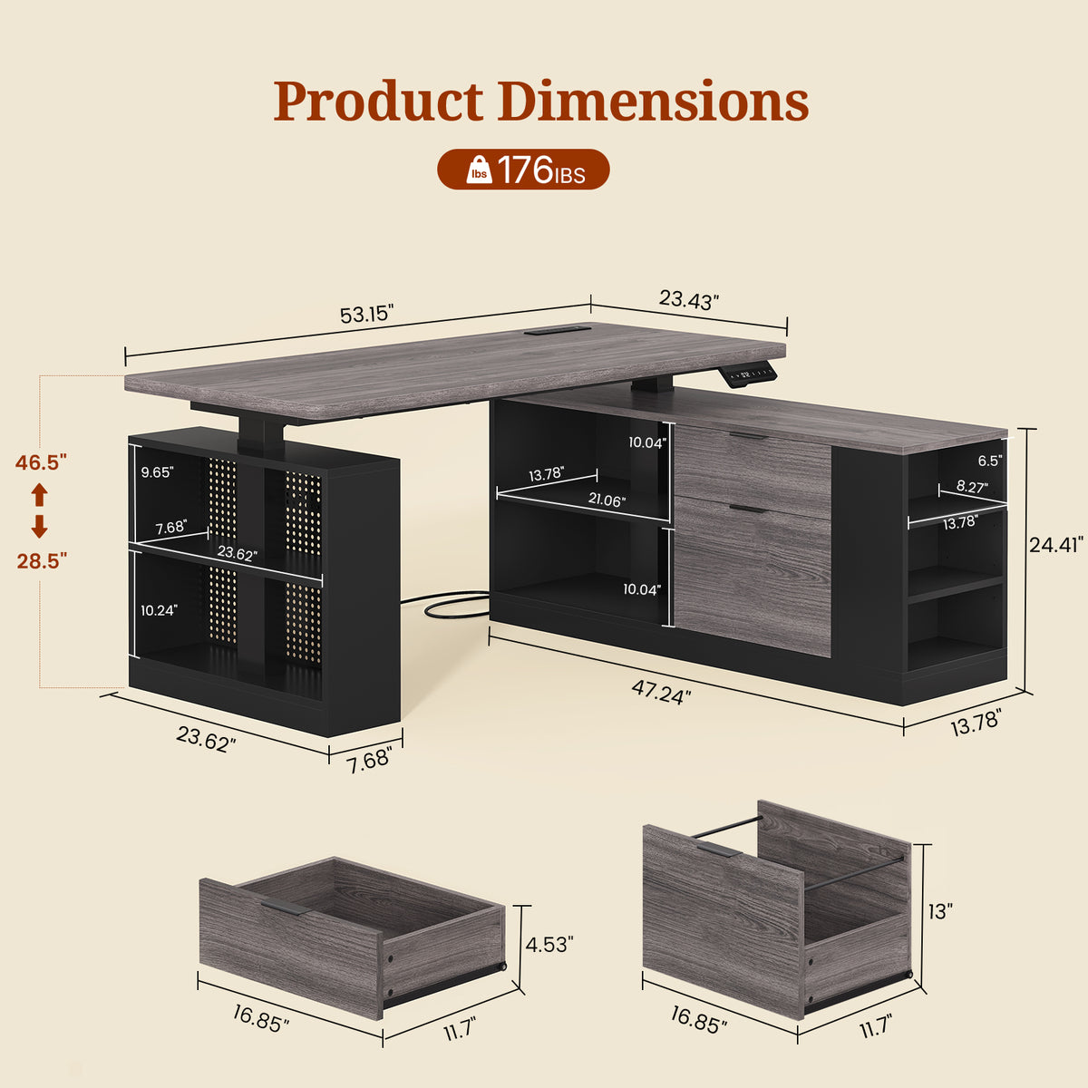 Electric L Shaped Standing Desk with Storage Shelves Black