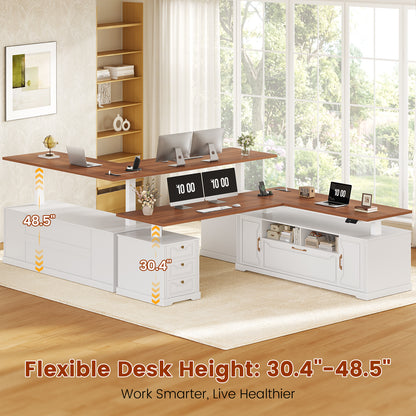 Electric Standing Desk with Storage Drawers and Cabinets White walnut