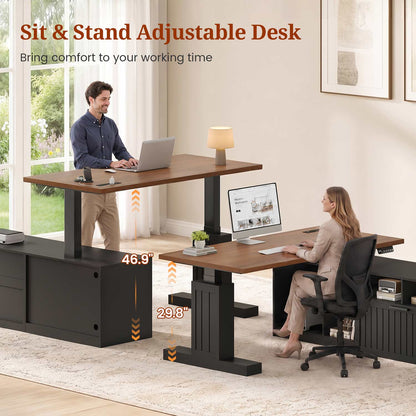 Farmhouse L Shaped Standing Desk with Electric Height Adjustment Black
