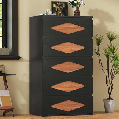 with 5 Chest of Wooden Drawers Closet Storage Dressers Organizer Black - Brown