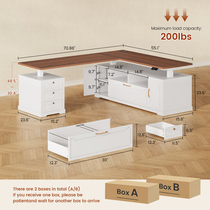 Electric Standing Desk with Storage Drawers and Cabinets White walnut