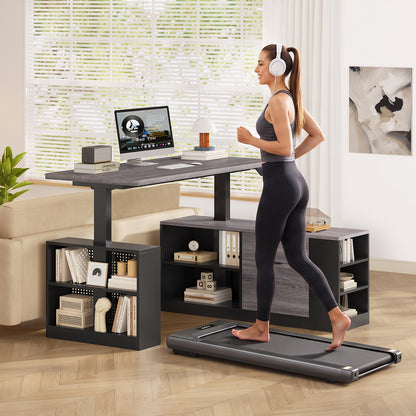 Electric L Shaped Standing Desk with Storage Shelves Black