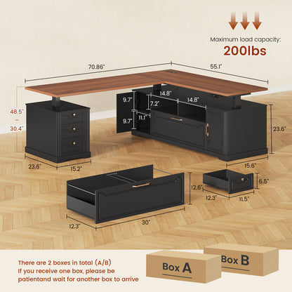Electric Standing Desk with Storage Drawers and Cabinets Black walnut