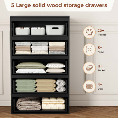 with 5 Chest of Wooden Drawers Closet Storage Dressers Organizer Black - Brown