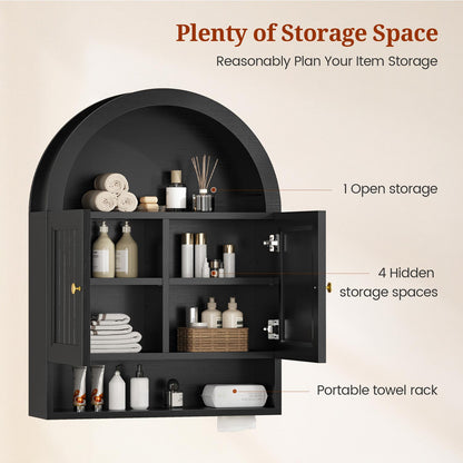 Arched Bathroom Wall Cabinet with Adjustable Shelves Black