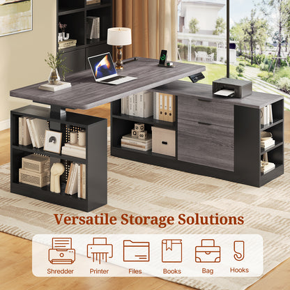 Electric L Shaped Standing Desk with Storage Shelves Black