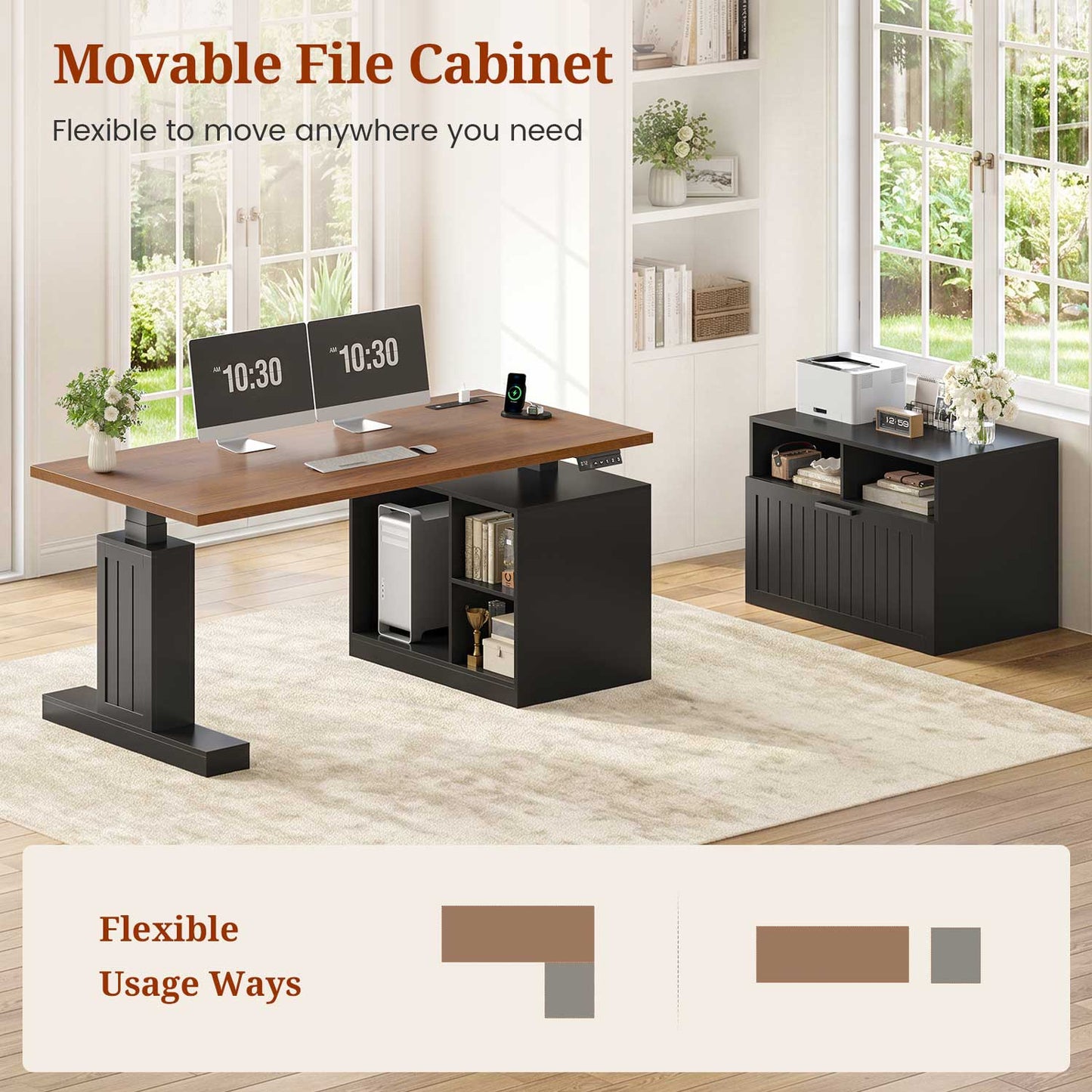 Farmhouse L Shaped Standing Desk with Electric Height Adjustment Black