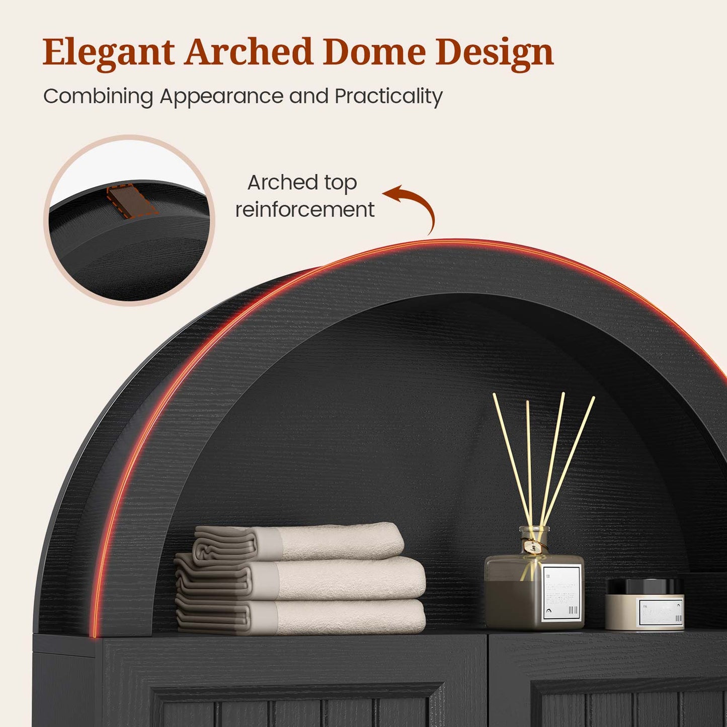 Arched Bathroom Wall Cabinet with Adjustable Shelves Black